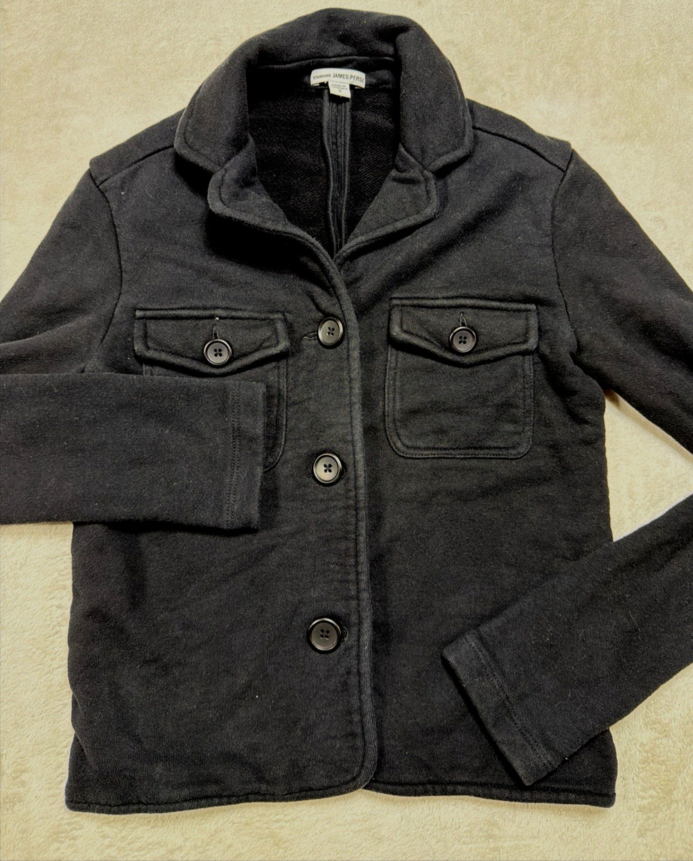 James Perse French Terry Utility Military Shacket Black Cotton Cropped Sz 2 Med